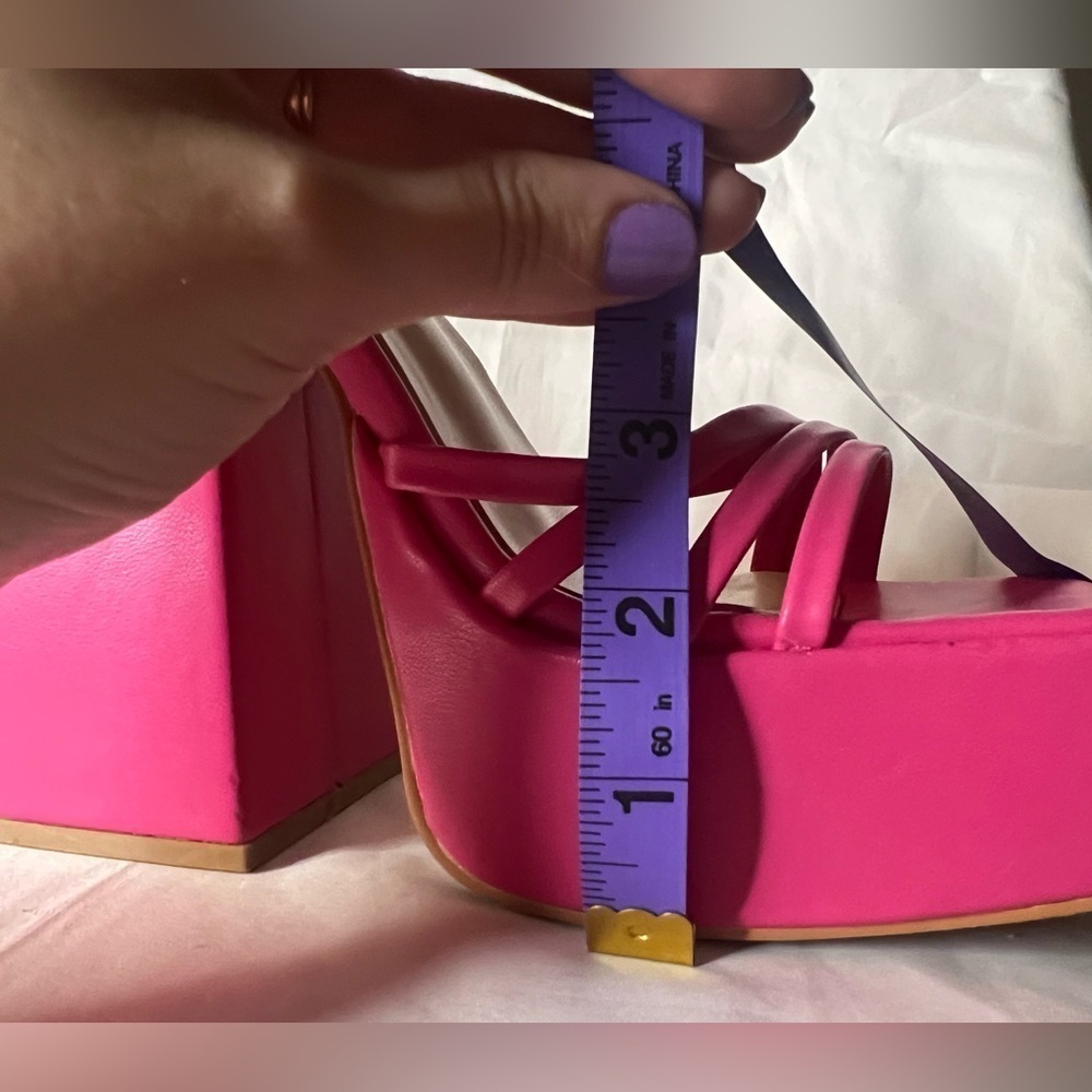 PrettyLittleThing Pink Square Toe Strappy Platform Heel Sandals Size 5 - Picture 13 of 15